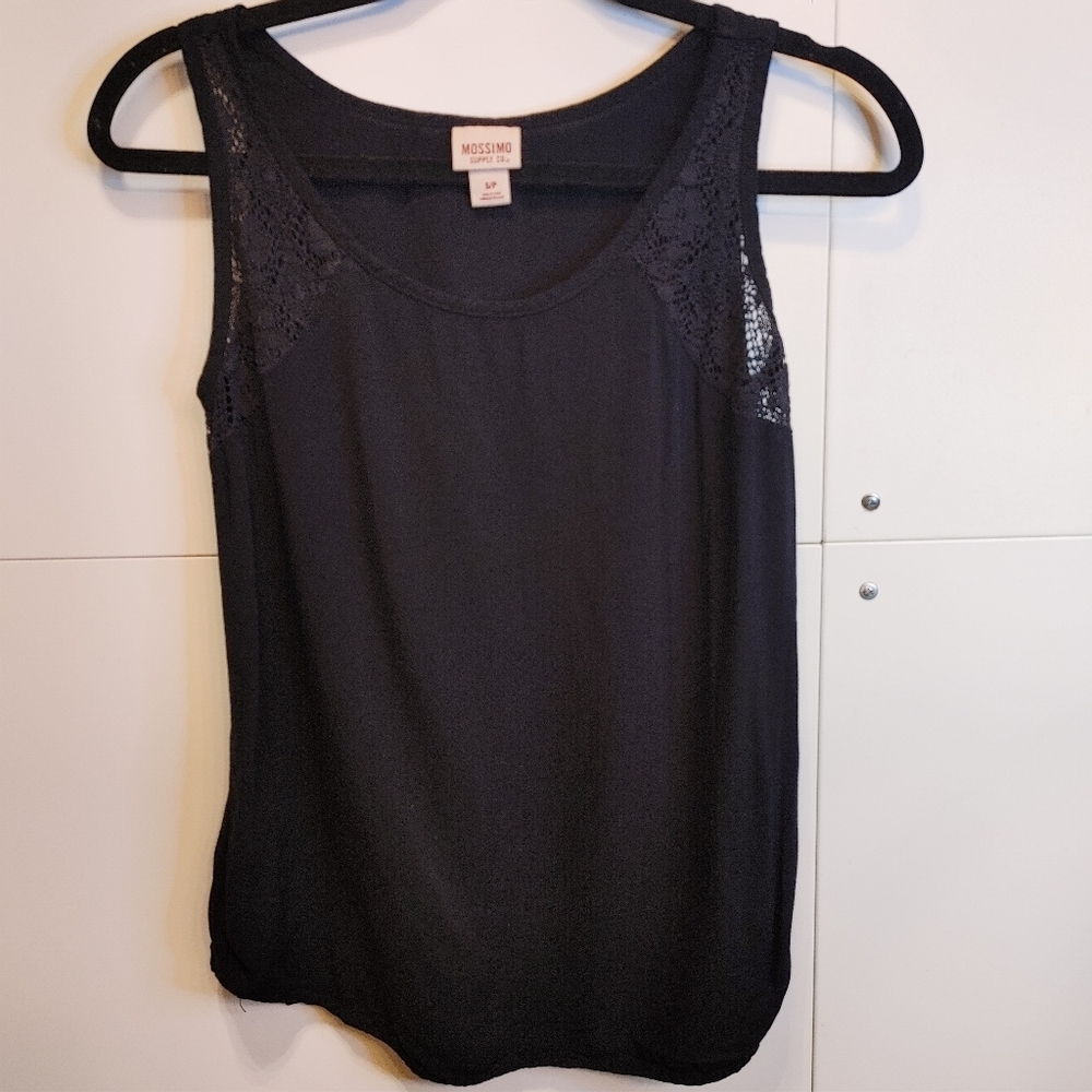Mossimo Black Lace Shoulder Tank Top Size Small Casual Basic Layering - Picture 2 of 5